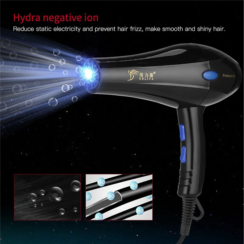

2200W Household Strong Powerful Wind Hair Dryer Speed Adjust Hot Cold Air Diffuser/Comb Nozzle Salon Use Hairdryer Styling Tools