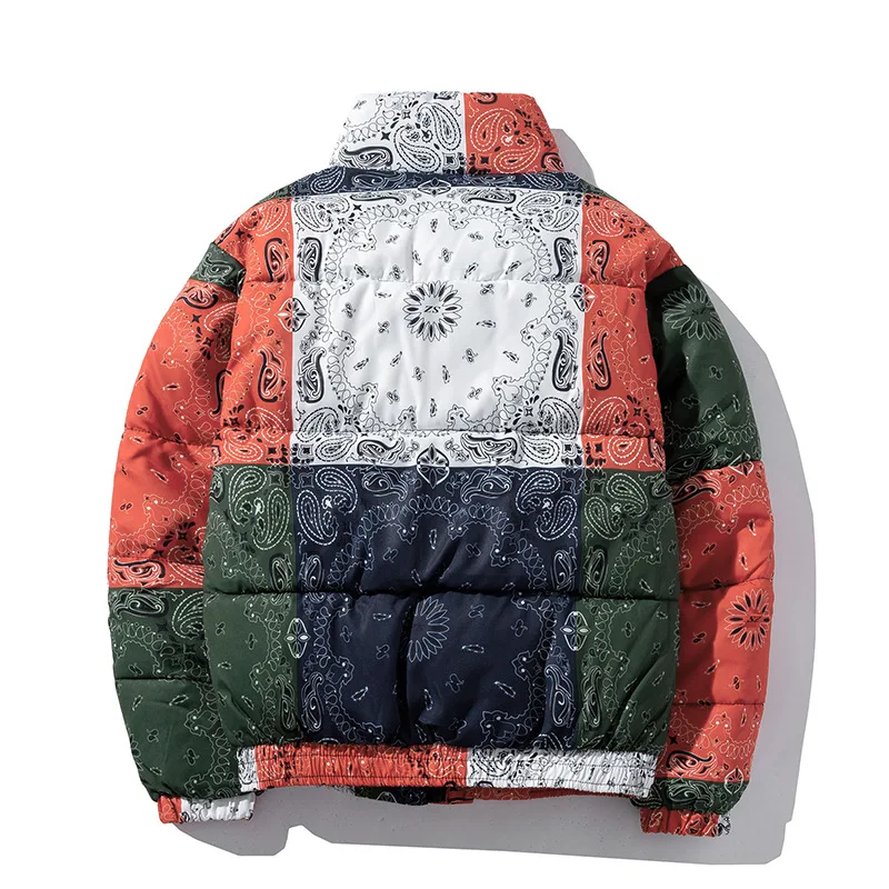 2021 winter new men thickened cashew flower cotton-padded jacket couples warm stand-up collar cotton-padded jacket bread jacket