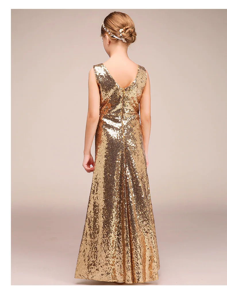 Золотые блестки v образный вырез на шее платье для девочек вечерние платья 2021