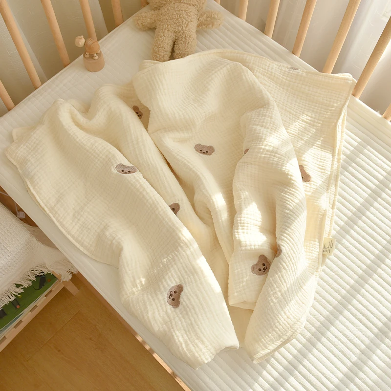 

Муслиновое одеяло для новорожденных, 6 слоев, хлопковая марля, Медведь, Кролик, вышитые одеяла s, чехол для младенцев, Детские обложки