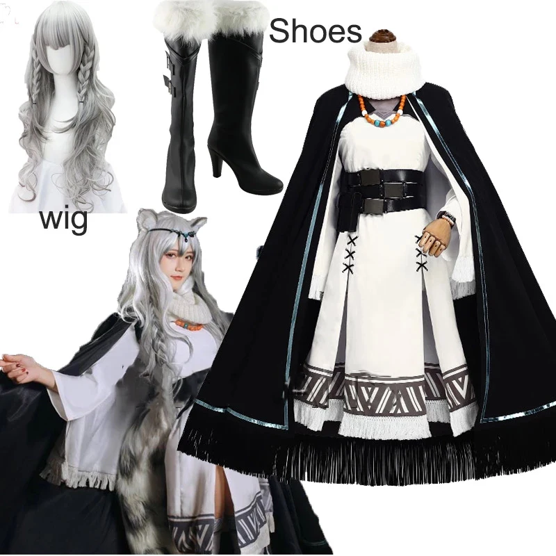 

Pramanix First Snow Cosplay Game Arknights Battle Suit Uniform Dress Cosplay Costume Halloween Costume For Women Wigs shoes