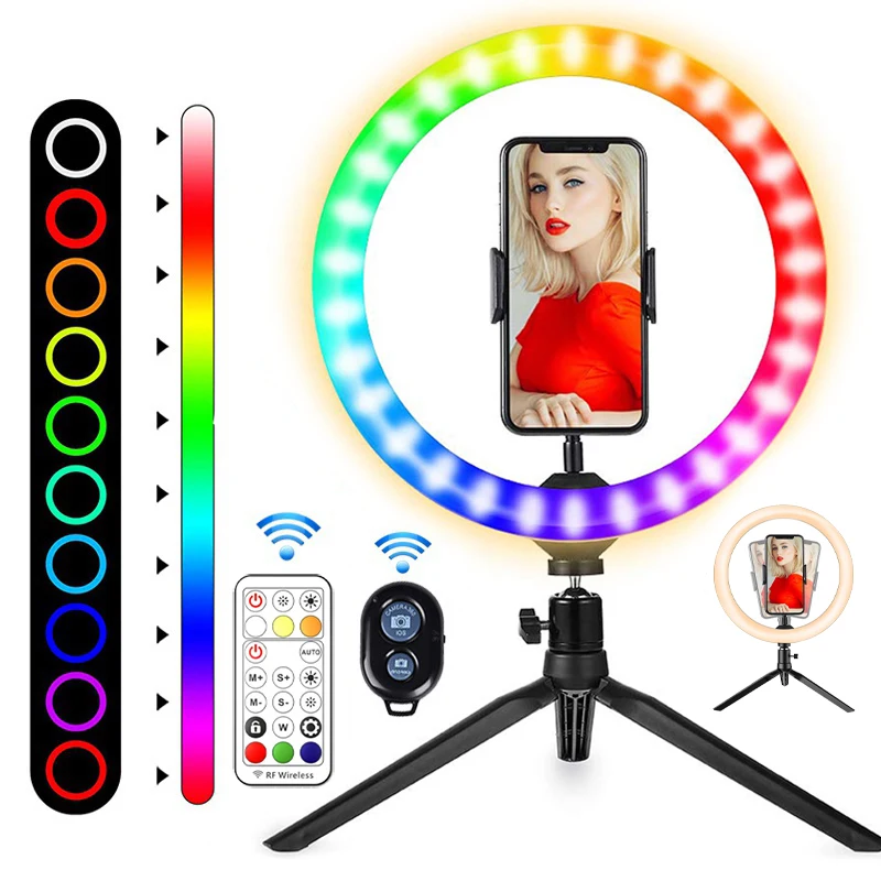 Кольцо для селфи с RGB-подсветкой 10 дюймов пультом дистанционного - Цена: 3899.84