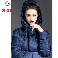 2021 female winter down jacket over the knee high blue waist hooded loose big yards s to xl