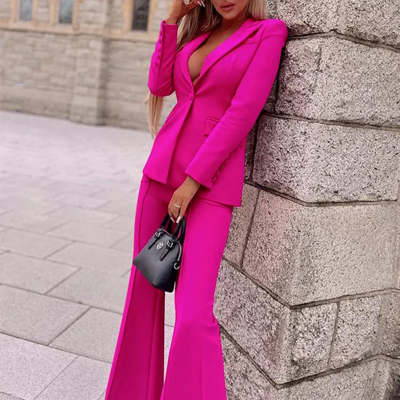 

Women's Office Suit Fashion Notched Collar Blazer Coat+Pant Two Pieces OL Single Button Jacket Formal Suit Spring Autumn Outfits