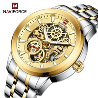 naviforce luxury fashion automatic date 10atm waterproof and shockproof stainless steel mens gold steel band mechanical watch