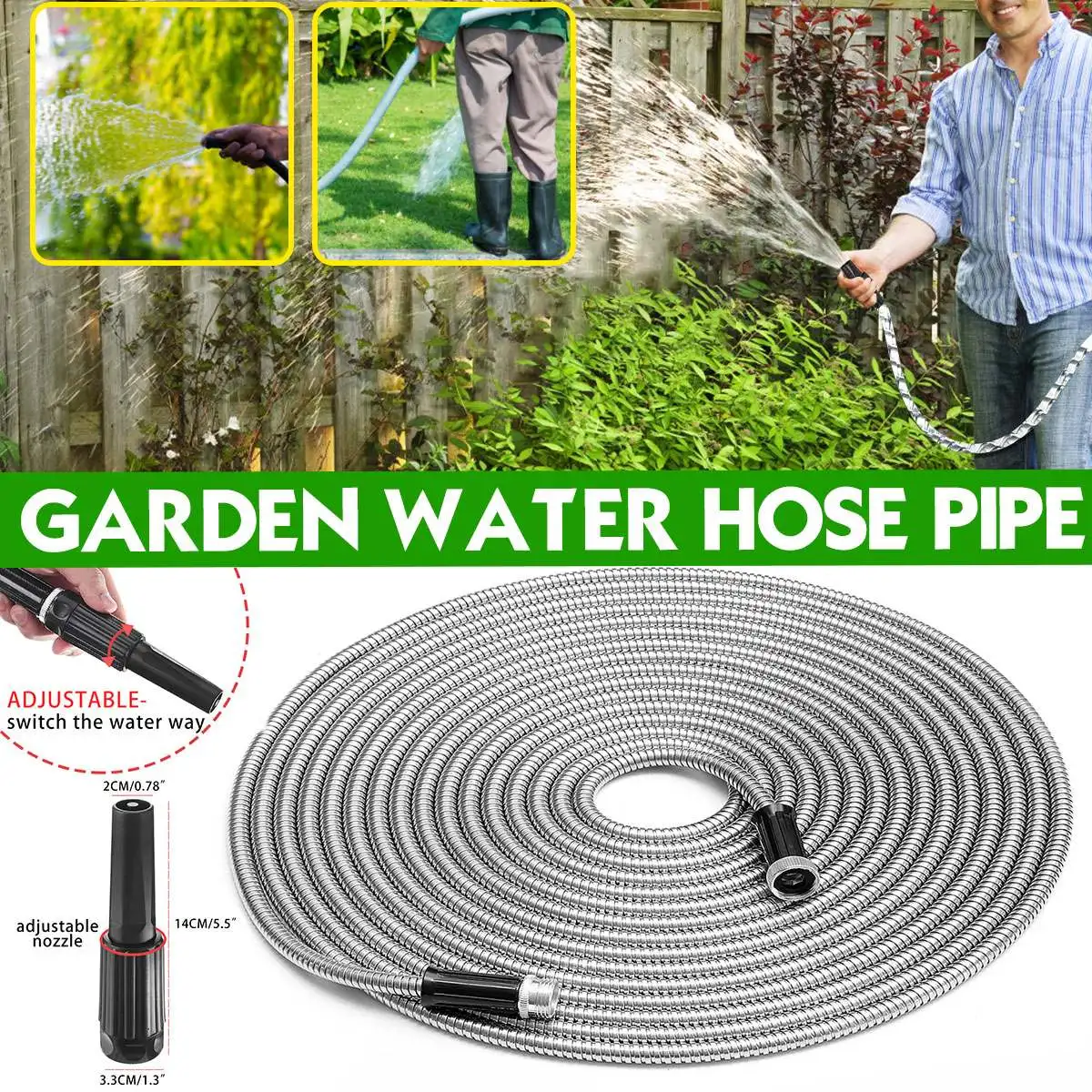 

25-100 FT Stainless Steel Garden Hose Flexible Pipes For Garden Green Plants Watering Hoses HoUsehold Car Cleaning Water Pipe