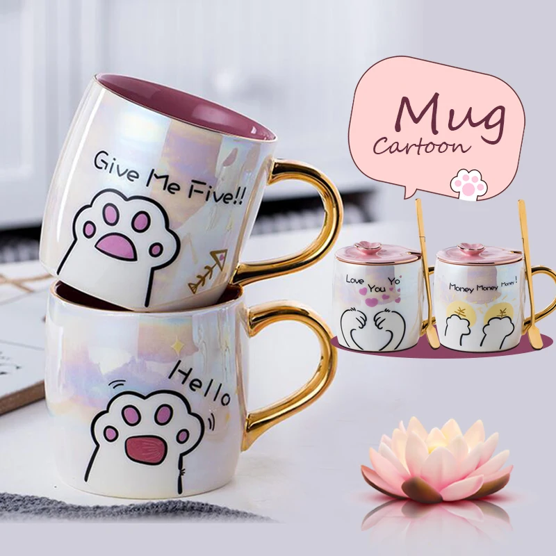 

Cat Paw Printed Simple Creative Ceramic Mugs With Golden Handle Handmade Coffee Cups Tea Milk Mug Cup Unique Gifts Decoration
