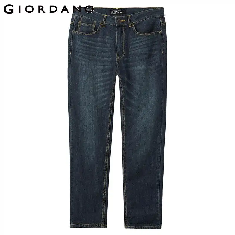 Giordano Men Jeans Denim Jeans Elastic Mid Rise Narrow Feet Quality Cotton Denim Jeans Pantalones Whiskering Denim Clothing