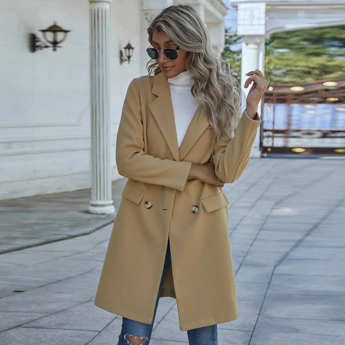 

Women's Winter Solid Color Long-sleeved Casual Woolen Coat Long Coat Casual Fashion Chic Woman women jackets