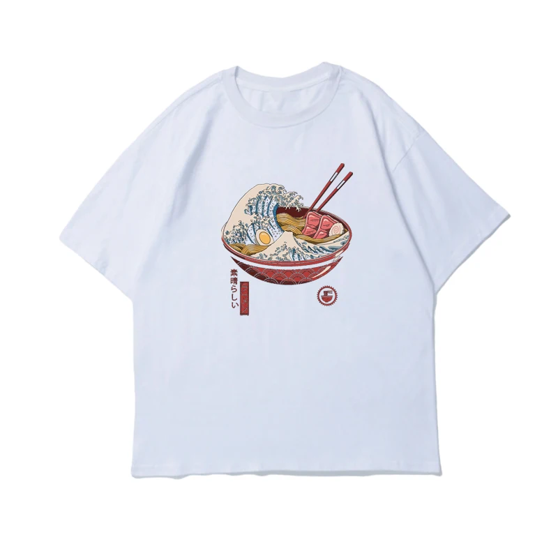 

Great Ramen Wave The Great Wave of Kanagawa Japan Fashion Ovresized Clothes Ulzzang Aesthetic Tshirt Cotton Anime Men T-shirts
