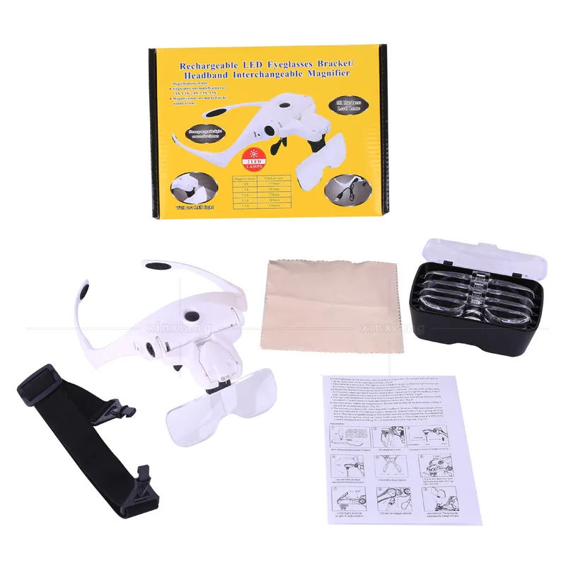 

USB Charging Reading Magnifier Headband Backlit Magnifying Glasses With LED Eyewear Magnifier Glasses for Repair Binocular Len