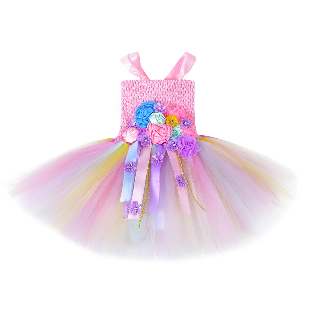 1 Set Girls Unicorn Tutu Dress Outfit Pink Pastel Flowers Birthday Party for Kids Girl Halloween Carnival Costume | Детская одежда и