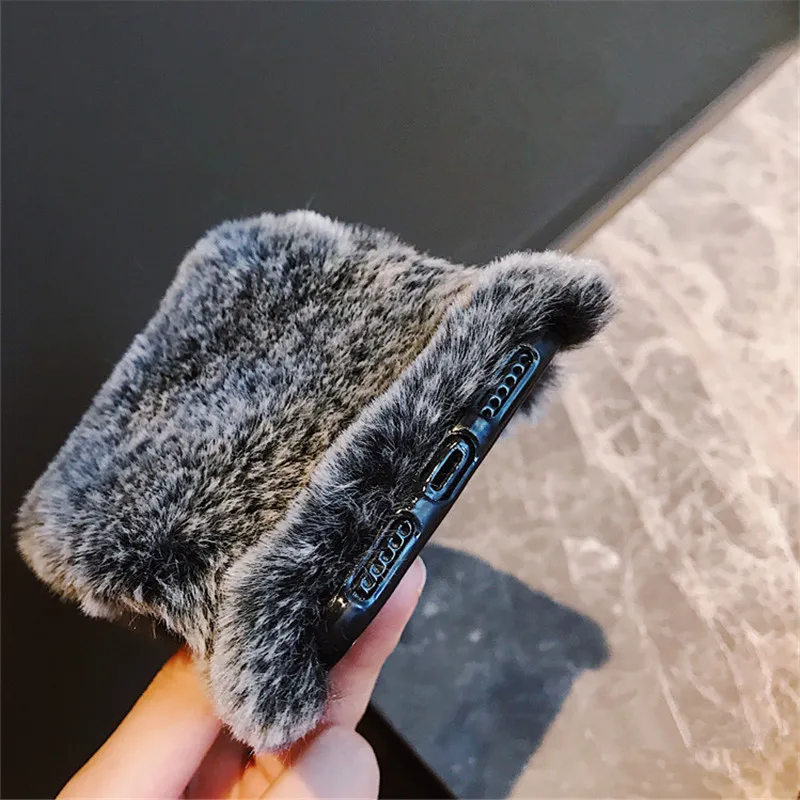 Пушистые Силиконовые чехлы с кроличьим мехом для телефонов iPhone X 8 7 6S Plus Samsung Galaxy S9