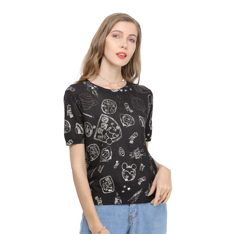 

2020 Retro Hipster Pullover Round Neck Loose Sweater Europe and America Large Size Thin Women's Knitted T-shirt