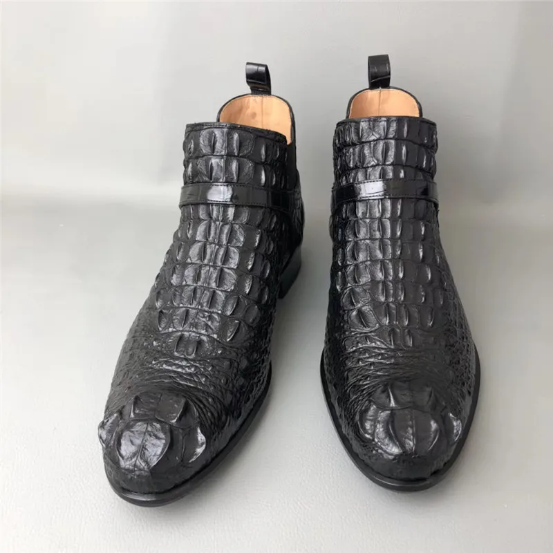 Мужские черные ботинки челси из натуральной крокодиловой кожи Зимние ботильоны