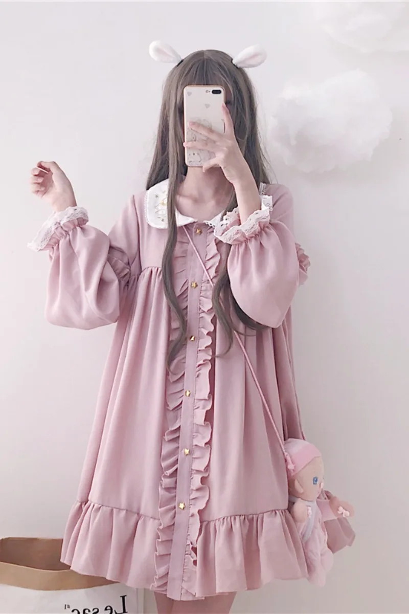 Японское женское милое розовое мини платье в стиле &quotЛолита&quot для вечерние