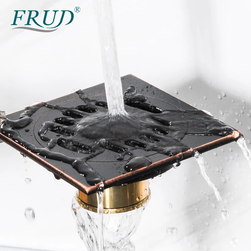 Квадратная черная бронзовая напольная сливная решетка FRUD для ванной комнаты
