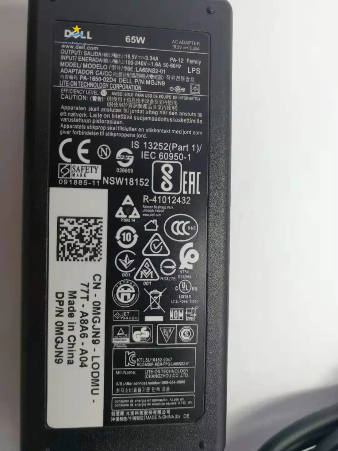 MGJN9 LA65NS2 01 оригинальный новый полный гастроном 65W 19 5 V 3.34A адаптер питания 3