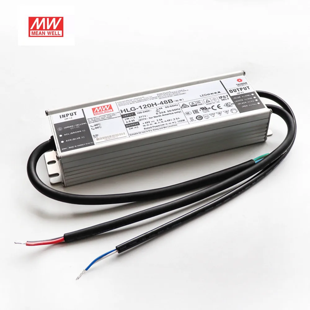Оригинальный бренд MEAN WELL представляет HLG-120H-48B светодиодный драйвер 120W 48V 2.5A Выход