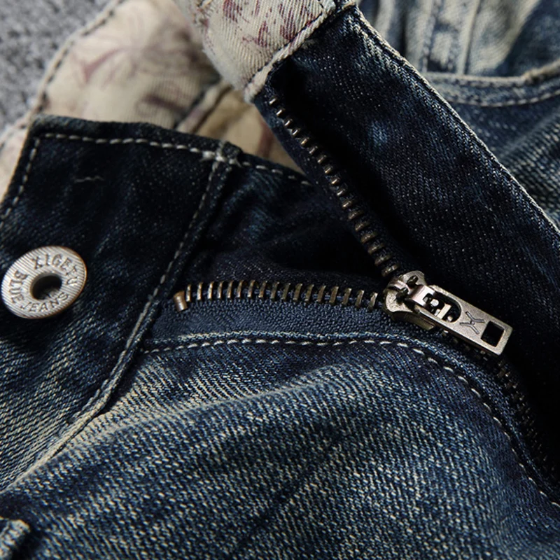 Винтажные итальянские модные мужские джинсы с вышивкой в стиле ретро облегающие