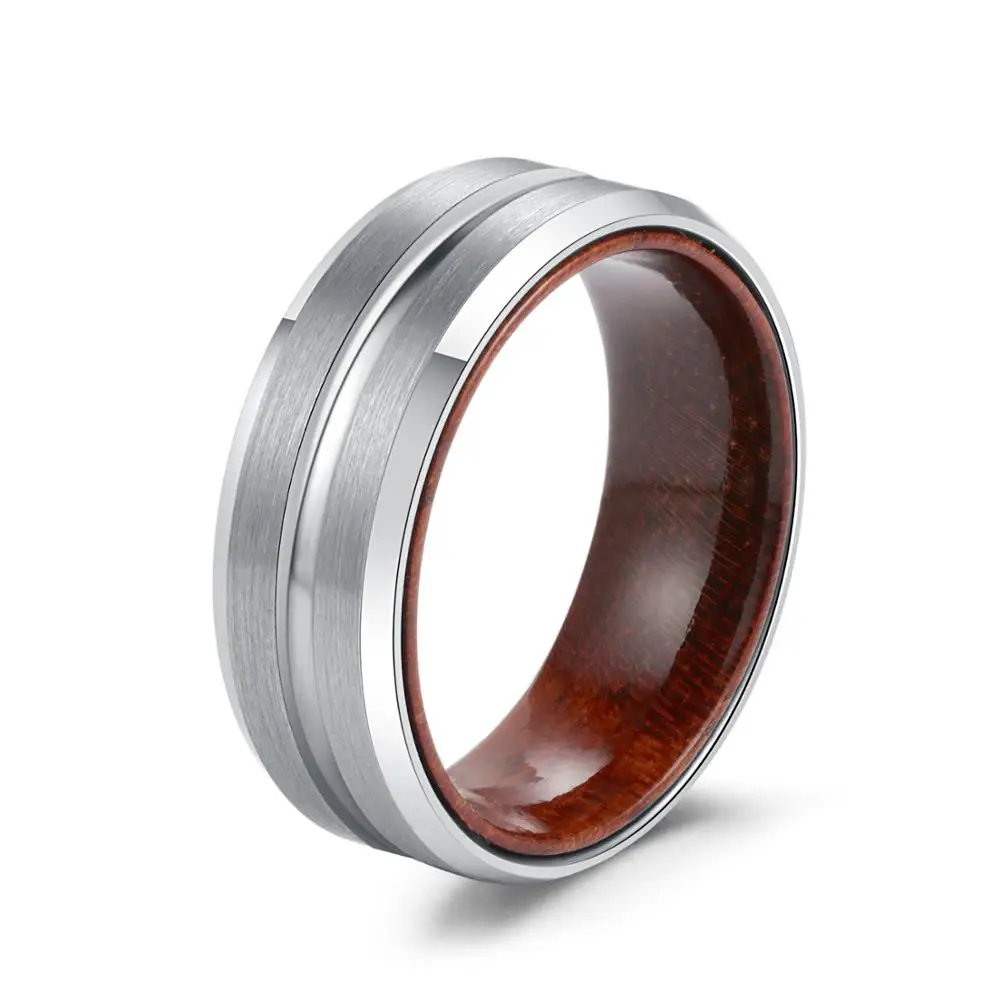 

Вольфрамовое кольцо POYA для мужчин, 8 мм, со скошенными краями, матовая Обручальная лента, подкладка из розового дерева, удобная посадка