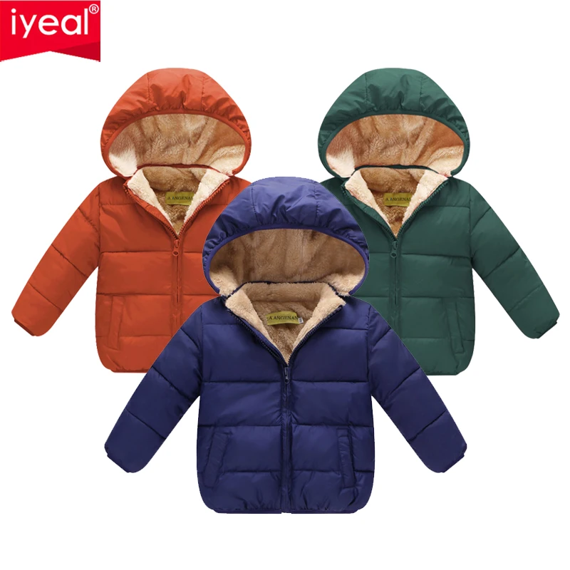 IYEAL Baby Girl Hooded Warm Fleece Inner Jacket For Kids Clothing Autumn Boys Coat Winter Toddler Clothes Children Outerwear