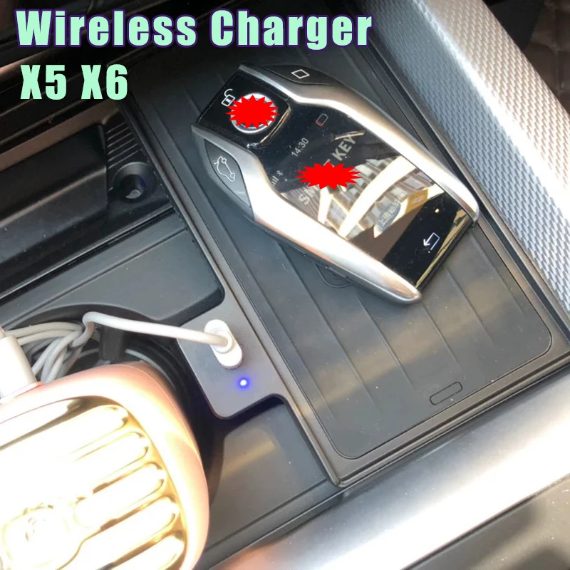 Cargador inalámbrico de coche para bmw x5 x6 2014 2015 2016 2017, cargador rápido de teléfono móvil, accesorios de adaptador de cargador qi de 15w
