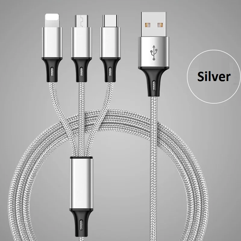USB кабель для iPhone XS X 8 7 6 зарядное устройство 3 в 1 микро USB кабель для Android USB TypeC кабели для мобильных телефонов для samsung S9 - Color: Silver