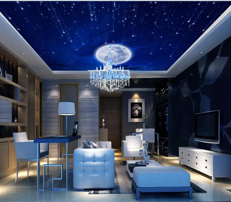 

Custom 3D Photo Wallpaper 3D Romantic Starry sky, white clouds 3D Ceiling Wall Papers Home Decor