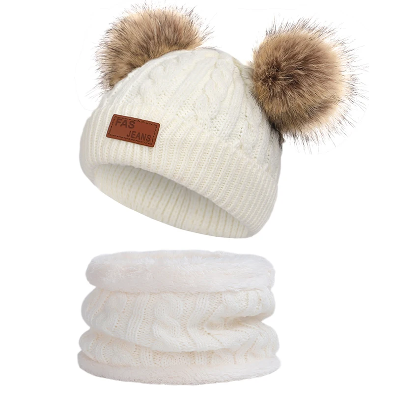 Детская вязаная шапка/шарф для мальчиков/девочек, шапка с помпонами/нагрудник, уличная теплая хлопковая шапка в горошек+ Бархатная утолщенная Милая новая детская маска