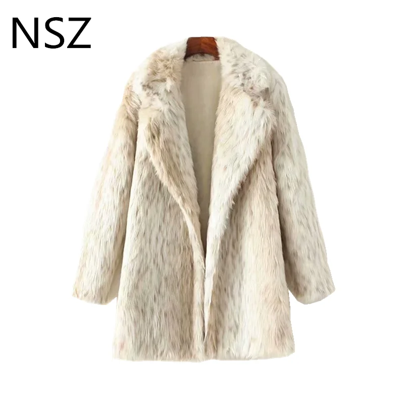 NSZ женское элегантное пальто из искусственного меха с животным принтом плюшевый