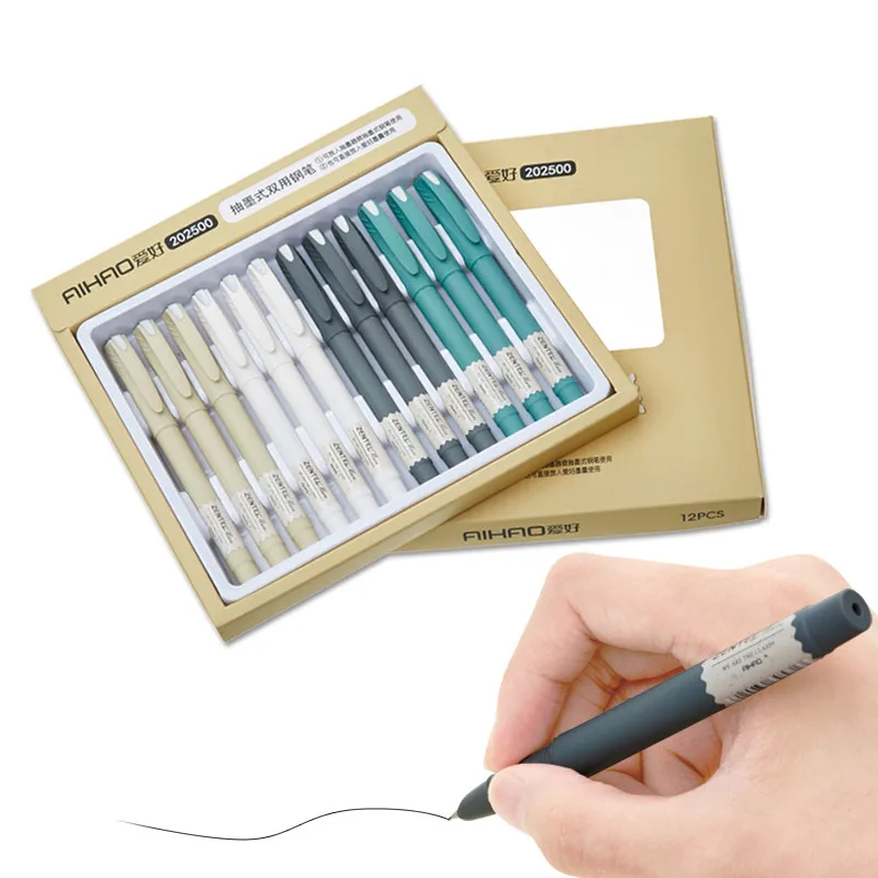 

12pcs/set Fountain Pen Hooded Nib 0.38mm Children Student Practice Ink Pens for Writing Extra Fine Pens School Supplies