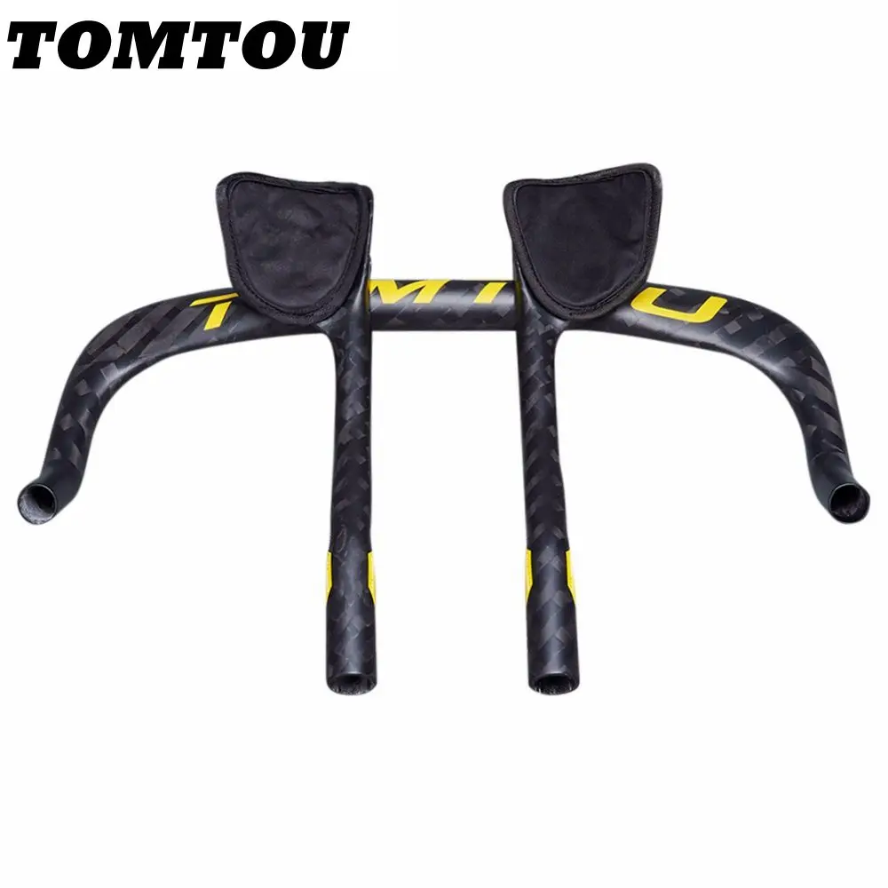 

TOMTOU Matte 12K Carbon Road Bike Racing TT Time Triathlon Aero Bar Rest Handlebar Aerobar Yellow Logo