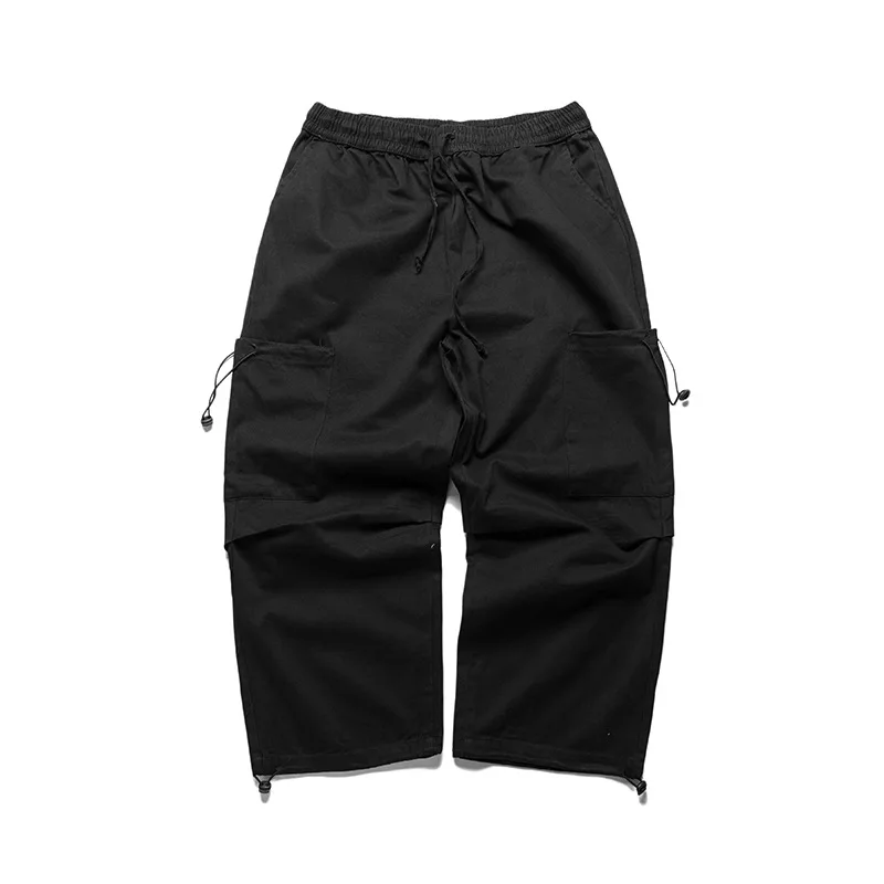 

IEFB Wide legged overalls men's high street fashion elastic waist hip hop black trousers drawstring loose causal pants 9Y4788