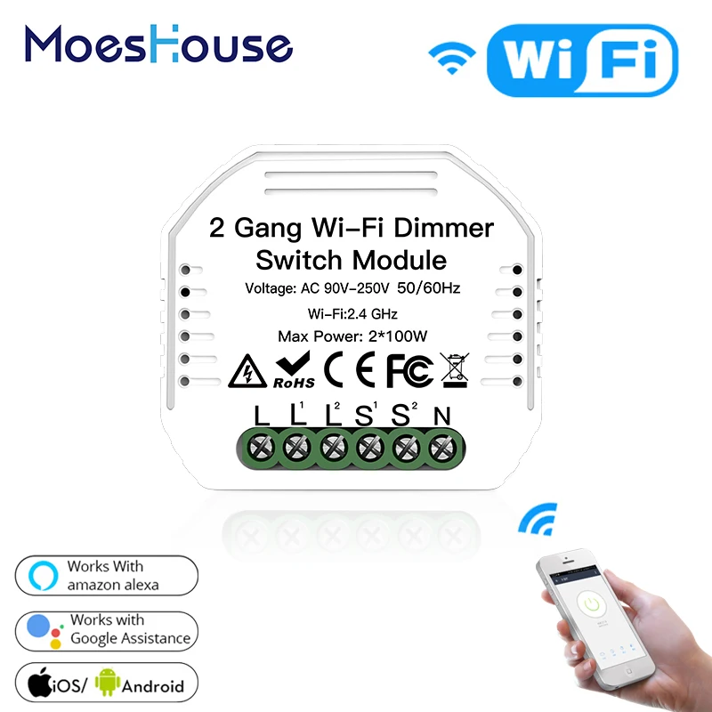 

2 Gang DIY WiFi Smart 2 Way Light LED Dimmer Module Switch Smart Life/Tuya APP Remote Control Work with Alexa Google Home