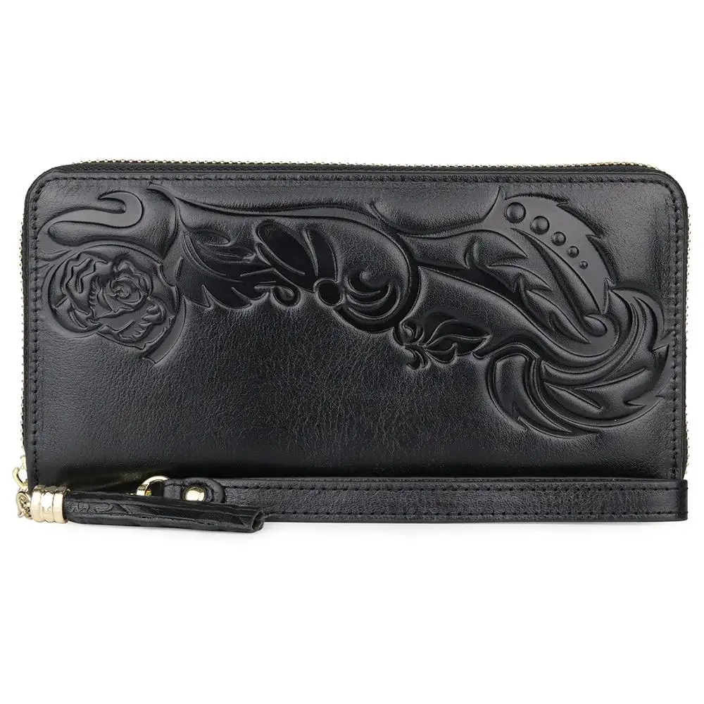 

Women Green Wallet Lady Purse Long Coin Wallets Embossing Flower Lady Wallet Clutch Genuine Leather Female Girl Phone Case bag