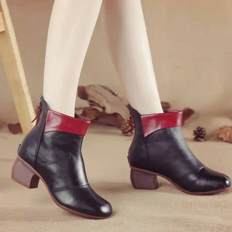 

New leisure Women's boots in autumn 2020: cow tendon bottom thick heel women's cotton shoes soft sole color matching dance shoes