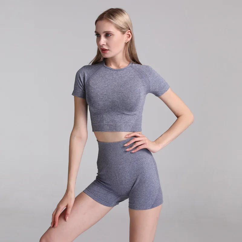 2 шт тренажерный зал комплект одежды тренировки для женщин топ с коротким рукавом