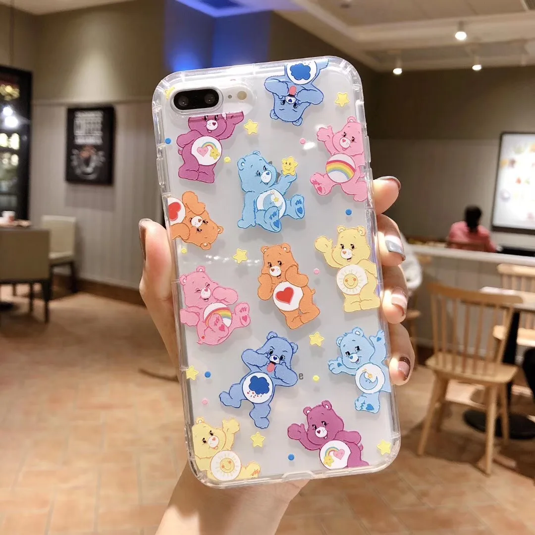 INS Korea Cute Anime candy rainbow Cear happy bear phone case For Apple iphone 11 Pro X XS Max Xr 8 7 6 6s Plus soft back Cover |