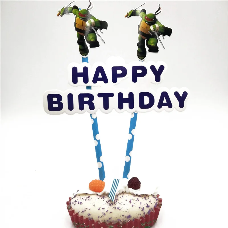 1set CakeTopper Flag 20 шт./набор, подростковые вечерние салфетки с изображением черепашек-ниндзя, украшения для мальчиков и принадлежности для дня рождения - Цвет: 1set CakeTopper Flag