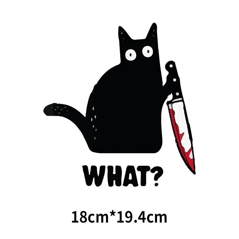Pew Madafakas Cat T-shirt printing Stickers Halloween Black Knife Killer Applique For Clothes Heat Transfer Vinyl Decor - купить по