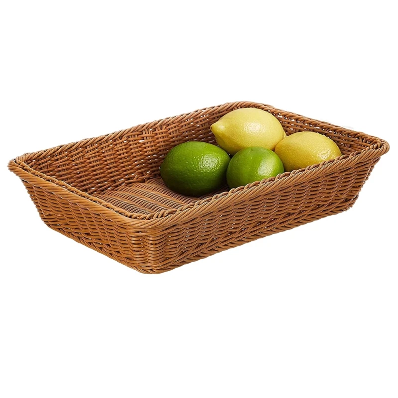 

Bathroom Storage Kitchen Organizer Rectangle Plates Wicker Woven Basket Bread Tray Serving Food Fruit Cosmetic Storage Holder