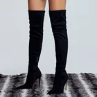 Женские модные брендовые Современные Сапоги до колена, женские привлекательные сапоги на тонком высоком каблуке для девушек, привлекательные сапоги из эластичной ткани, женская обувь, сапоги