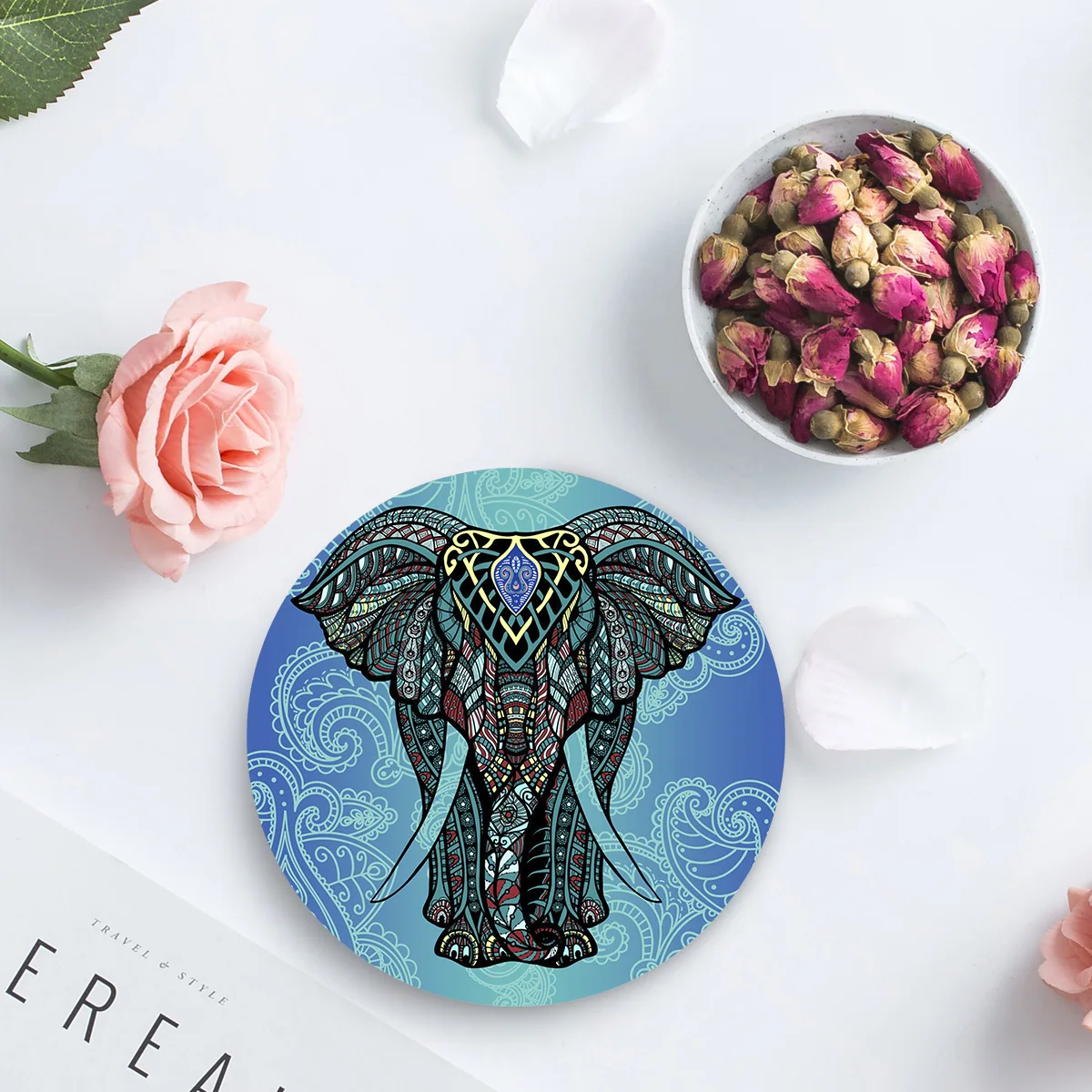 Керамическая подставка для напитков С Рисунком Слона Пейсли украшение стола