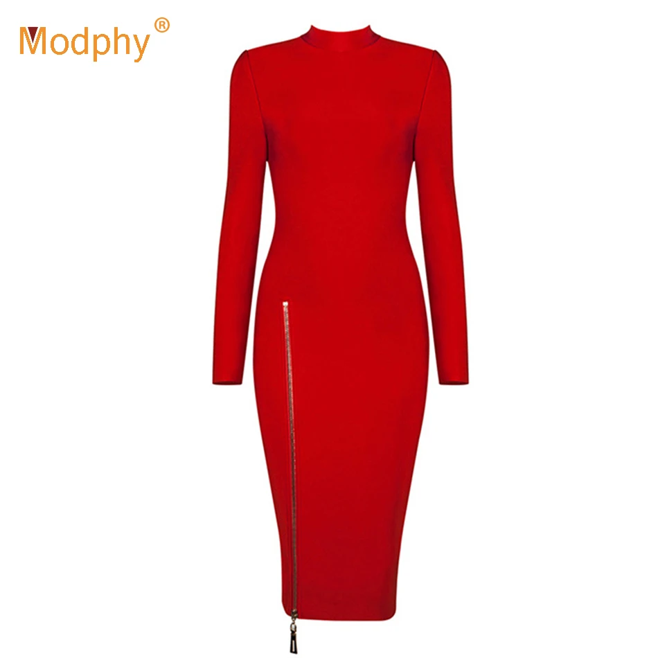 Длинное зимнее Бандажное платье до колен красное абрикосовое облегающее с