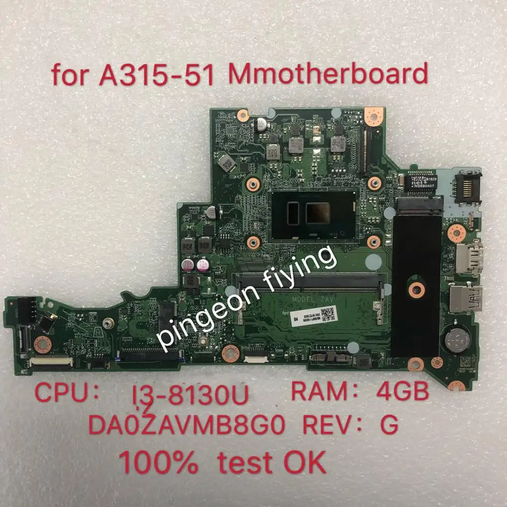 Для acer aspire a315 A315 51 placa mãe do portatil com SR3W0 i3 8130U cpu 4 Гб ram da0zavmb8g0|Материнские платы для