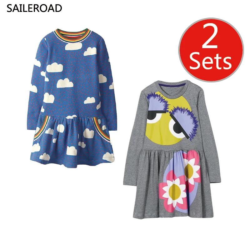 SAILEROAD/2 комплекта для девочек с единорогом платье принцессы длинными рукавами