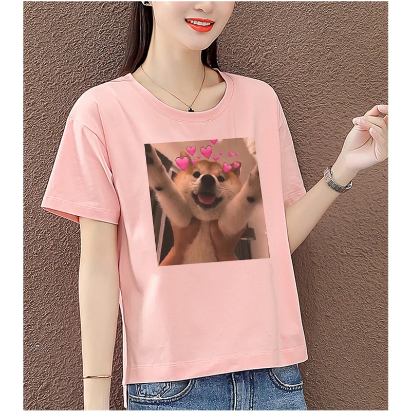 Корейская летняя Милая футболка Ulzzang с принтом кота любит животных и собак топы
