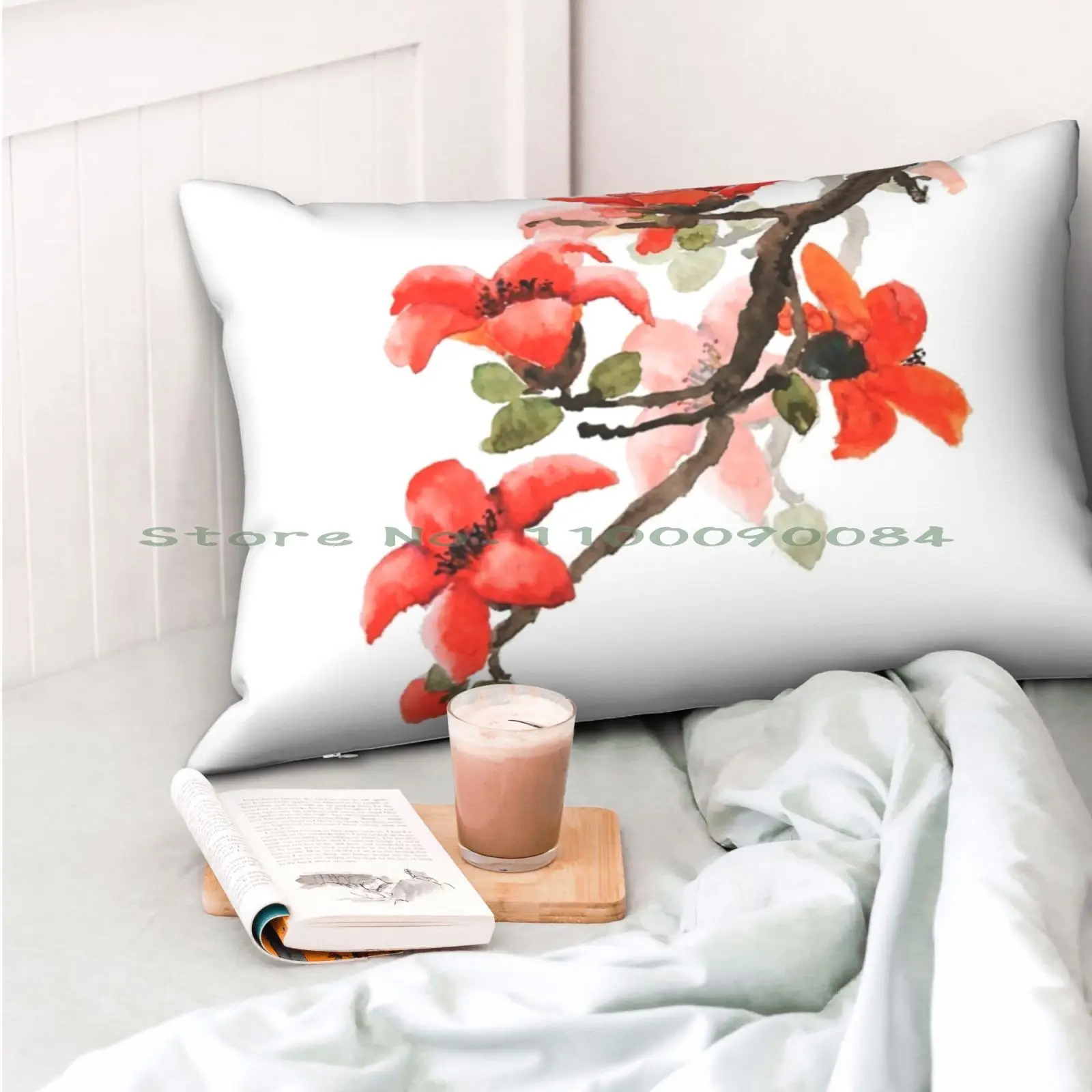 Красно-оранжевый Чехол на подушку с изображением цветов капка 20x30 50*75 диван