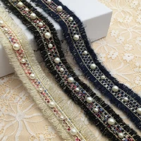 1 yard woolen imitation pearls thread flower net dress lace trim embroidery lace accessories 3cm width